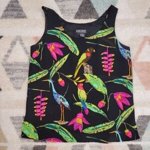 Ann May 100% Silk Vibrant Tropical Print Tank Top Blouse Size Small